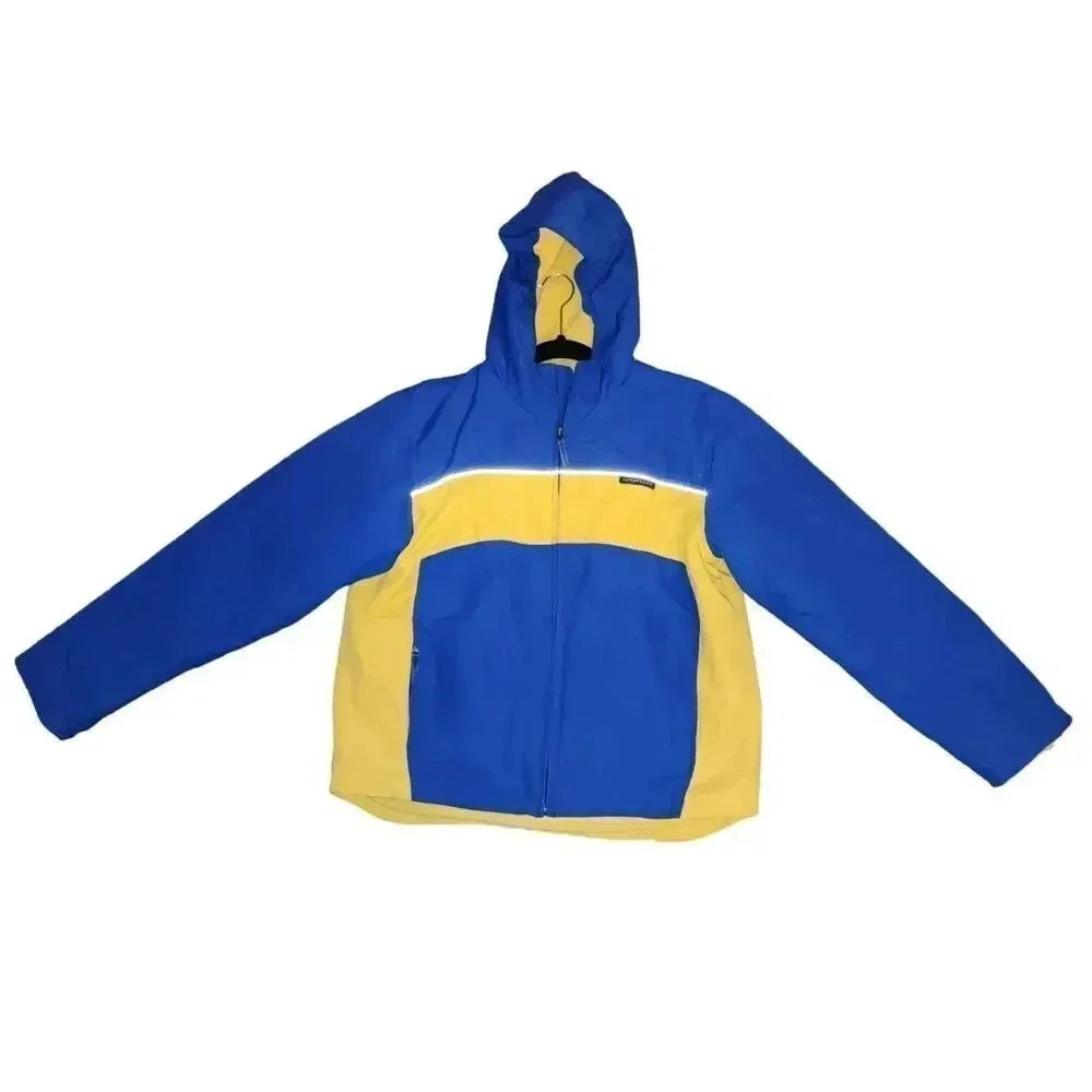 Land's End Jacket Youth Boys Size 14-16 Blue Yellow  Nylon Long Sleeve Hoodie